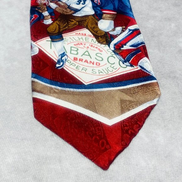 Tabasco Tie With Football Players American Flag & Footballs 100% Silk  Made In U - Picture 2 of 7